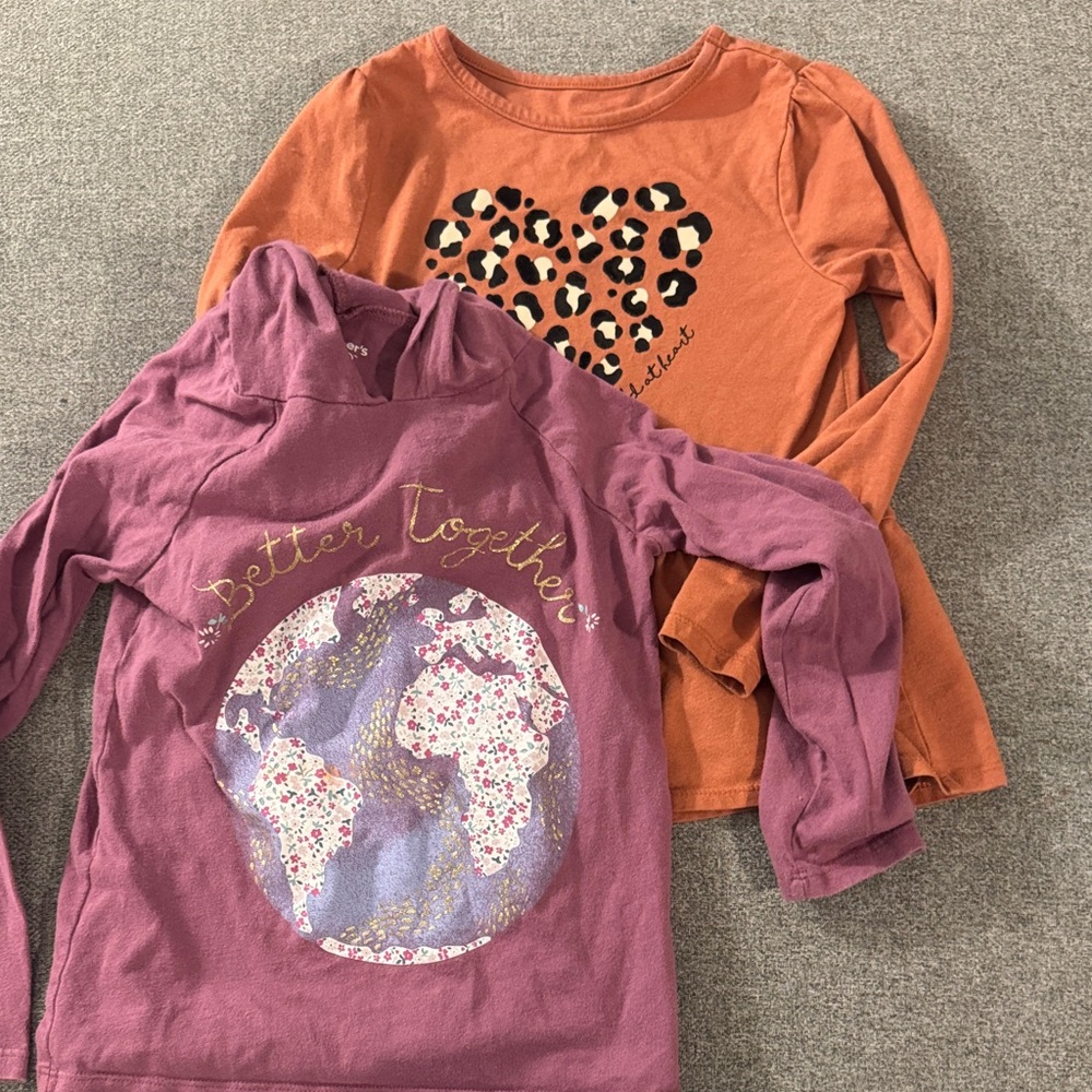 5/$15- Kids Long Sleeve Tops - Mauve Purple Hoodie & Rust Orange Tee